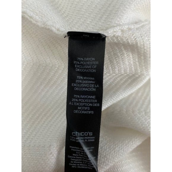 Travelers Collection Chicos 4 Cardigan Sweater White Fringe Crochet Trim Sl - Picture 7 of 9